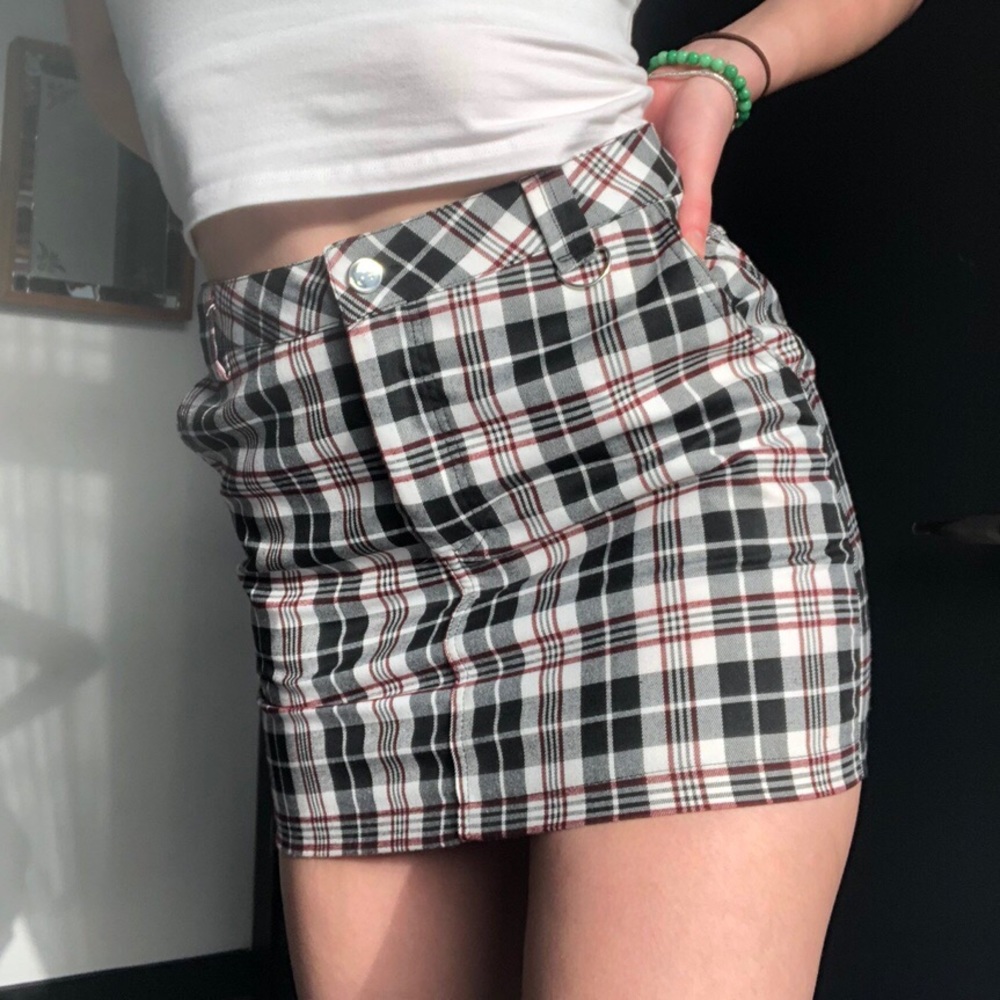 Black, red, and white plaid gothic skirt.